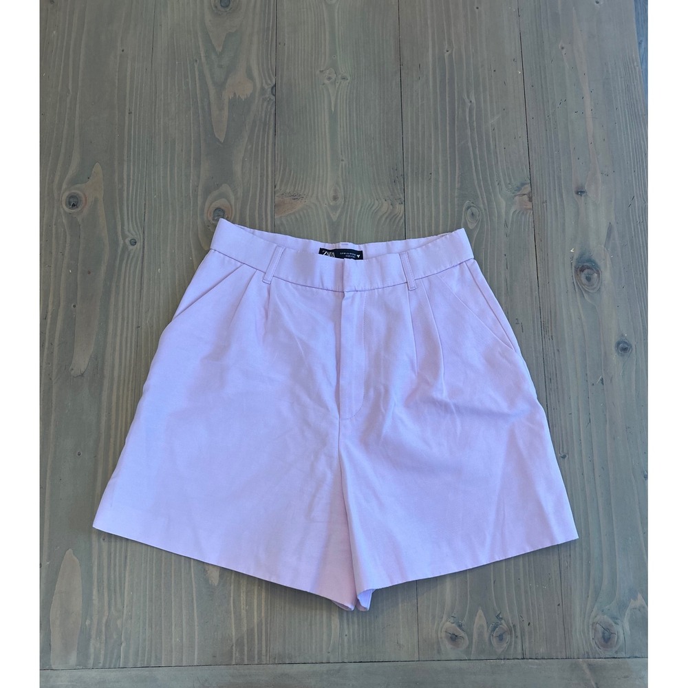 D39 Zara Womens High Waisted Pleated Shorts Lilac Purple Size Medium